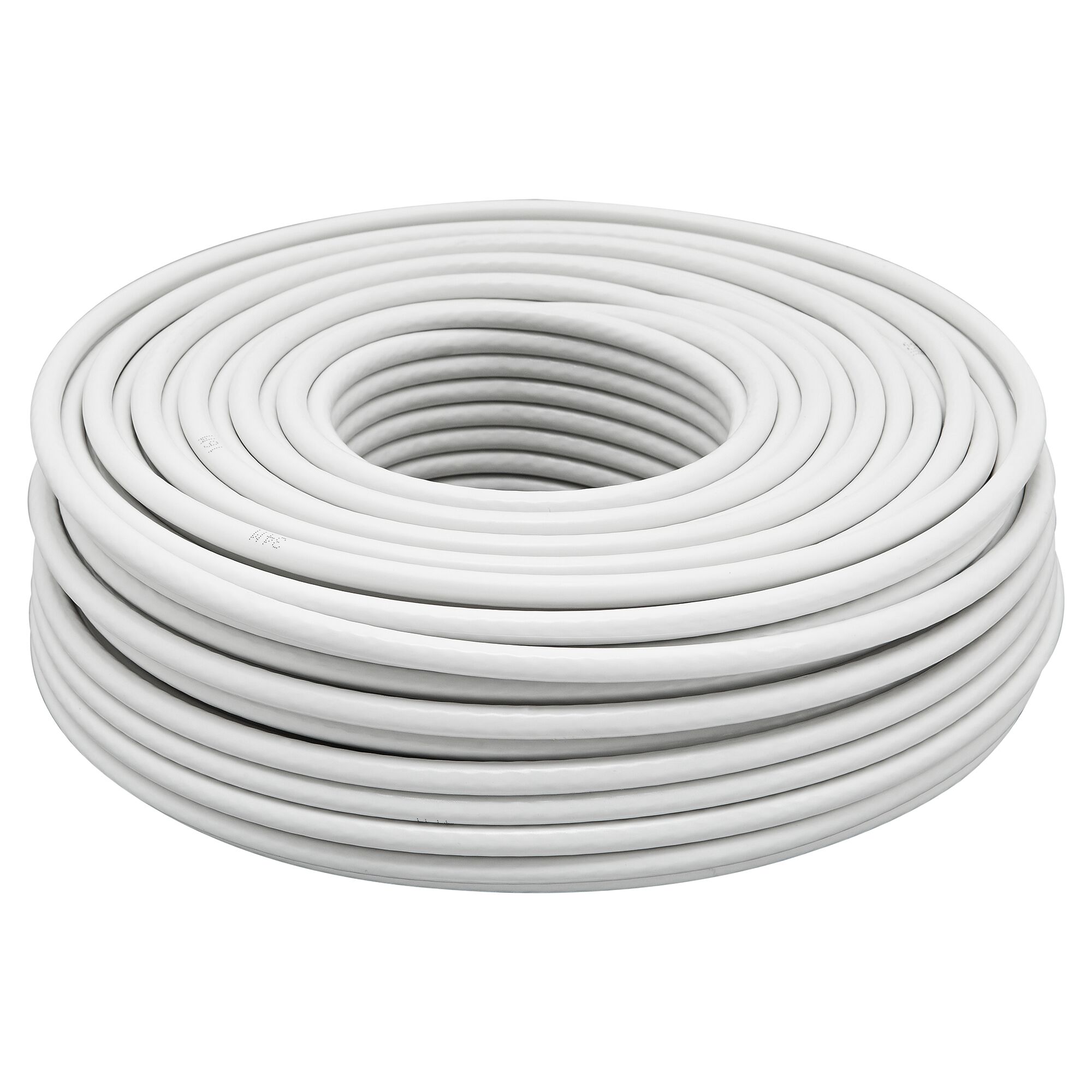 Weißes Koaxialkabel aufgerollt.