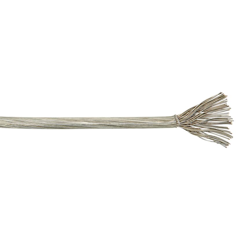 Abgeschnittenes silbernes Kabel mit freiliegenden Drähten