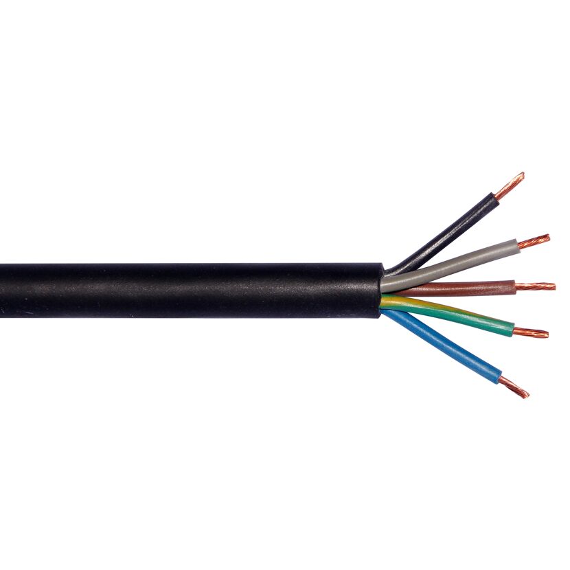 Schwarzes Kabel mit fünf farbigen Adern