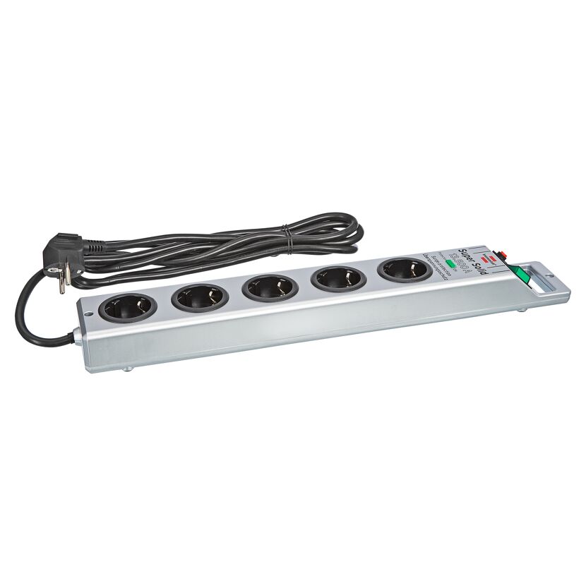 Steckdosenleiste Super Solid 5-fach, silbern, 2,5 m