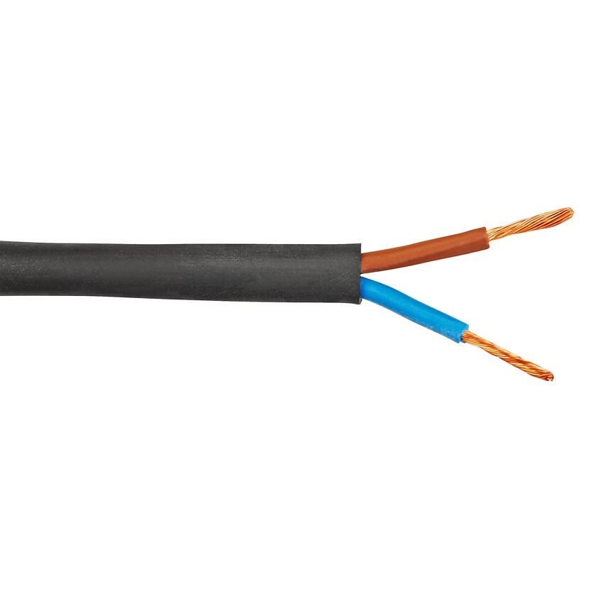 Schwarzes Kabel mit zwei abisolierten Adern