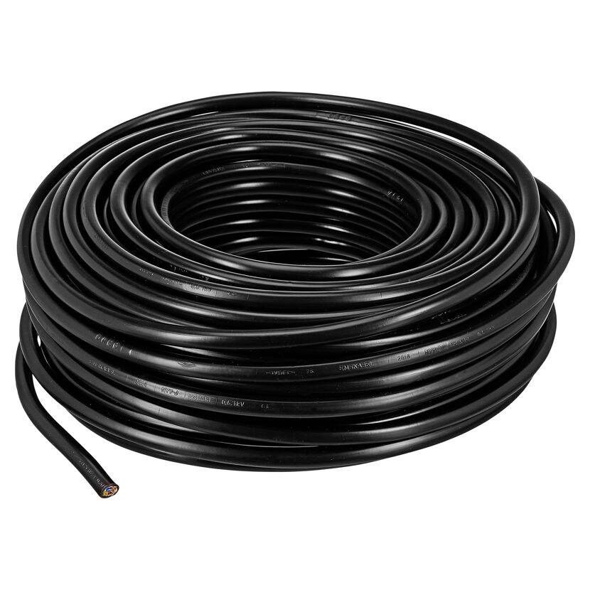Schwarzes Erdkabel aufgerollt