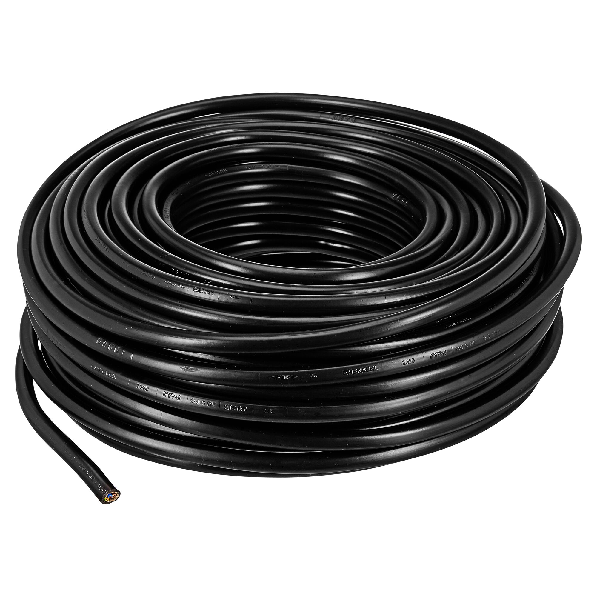 Schwarzes Erdkabel aufgerollt