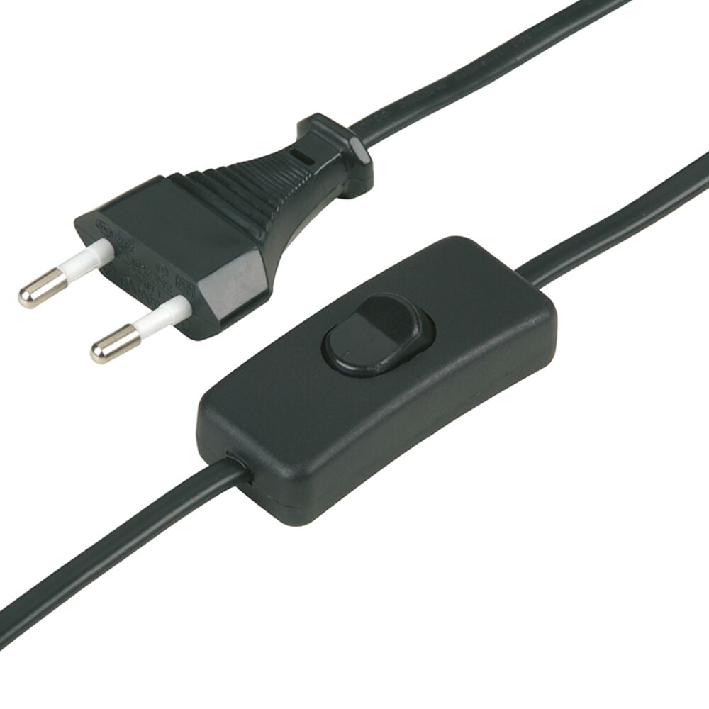 Schwarzes Kabel mit Schalter und Eurostecker
