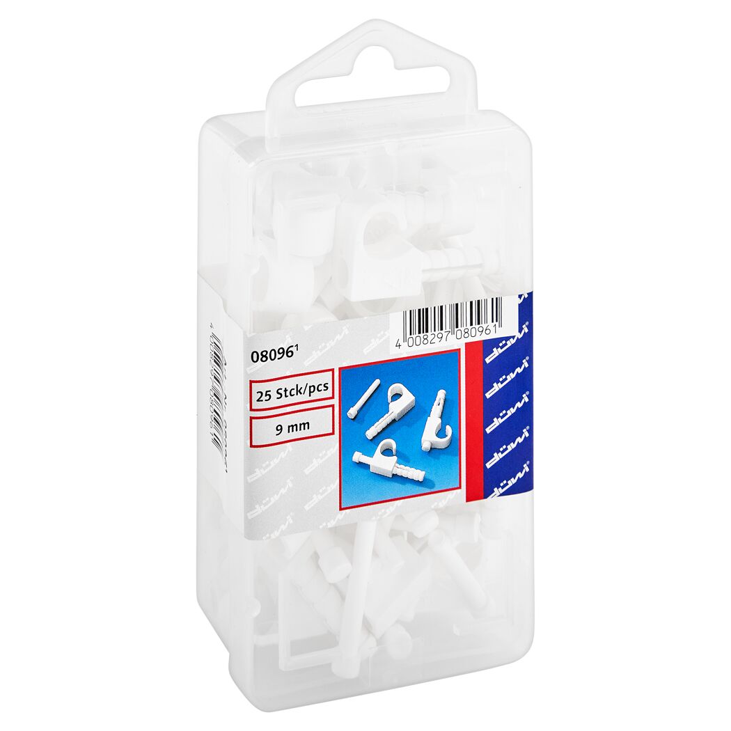 25 weiße Dübelschellen 9 mm in durchsichtiger Verpackung