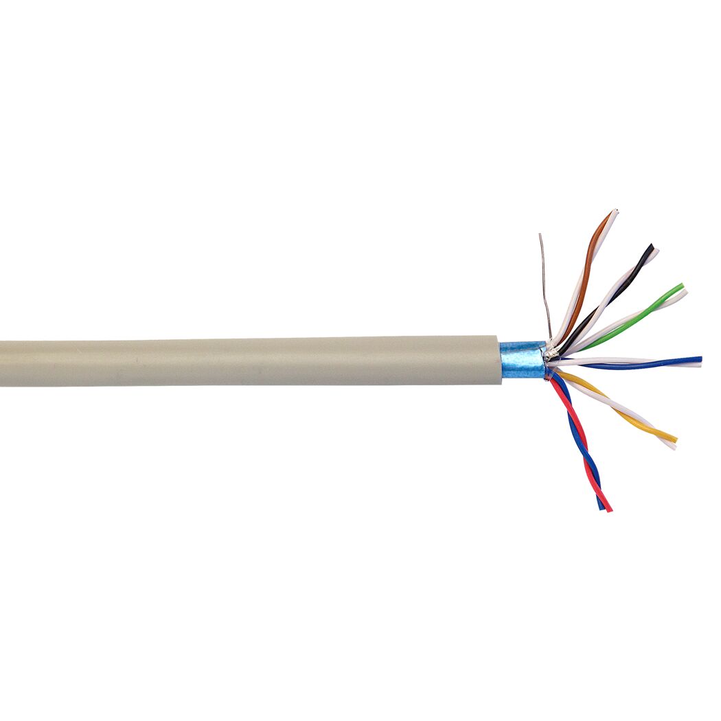 Graues Telefonkabel mit farbigen Adern