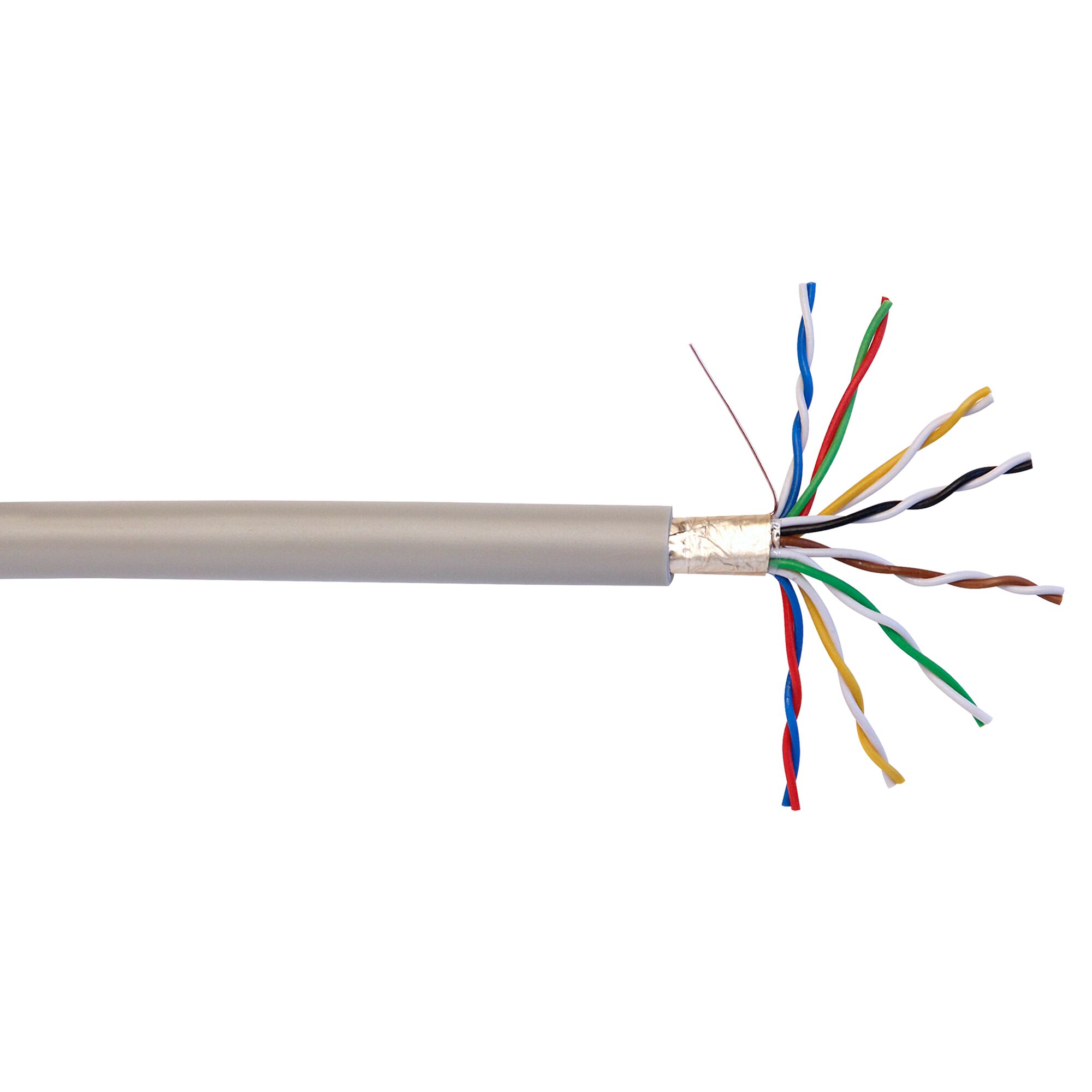 Abisoliertes Telefonkabel mit mehrfarbigen Drähten