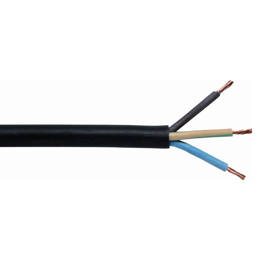 Schwarzes Kabel mit drei abisolierten Adern