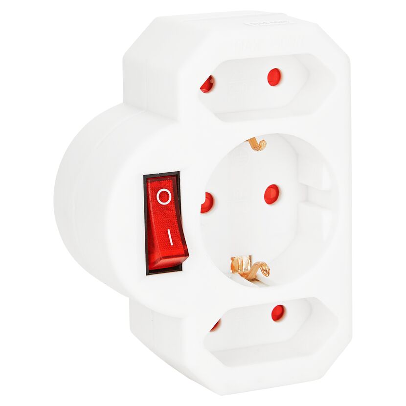 Dreifach-Adapterstecker mit Schalter, weiß