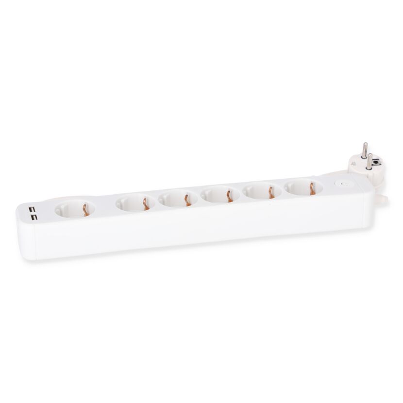 Steckdosenleiste weiß 6-fach mit 2 USB-Ports