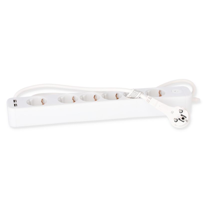Steckdosenleiste weiß 6-fach mit 2 USB-Ports