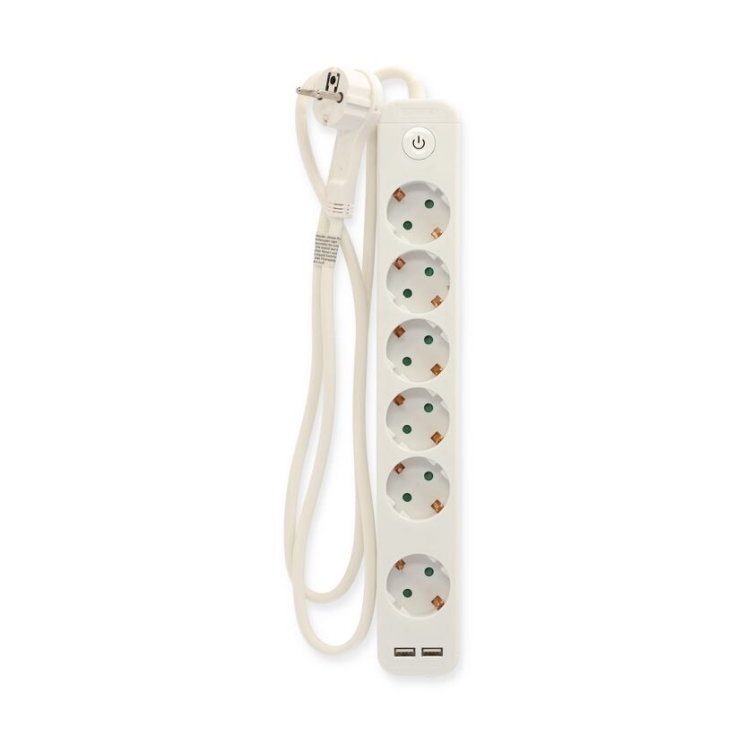 Steckdosenleiste weiß 6-fach mit 2 USB-Ports