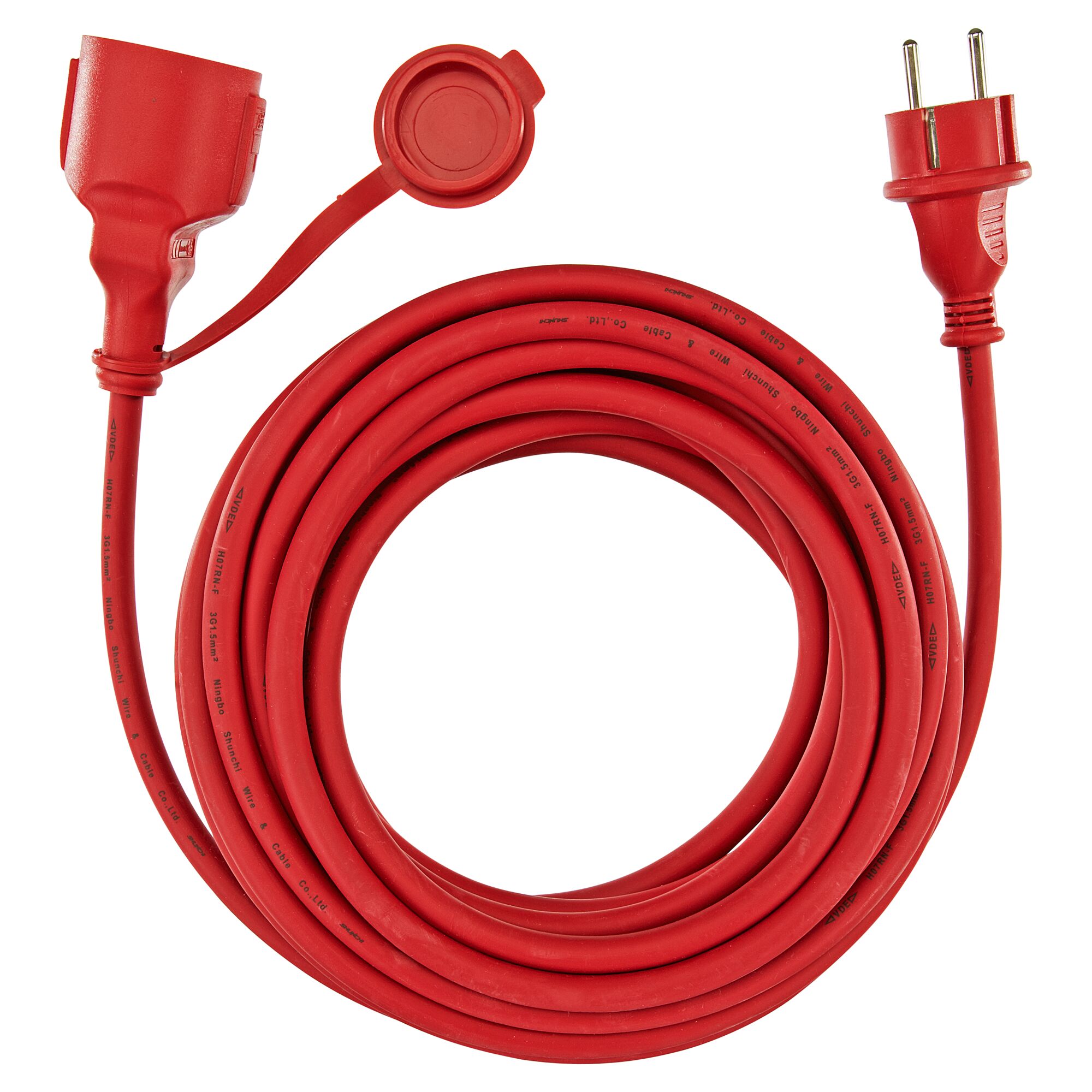 Rotes Verlängerungskabel aufgerollt