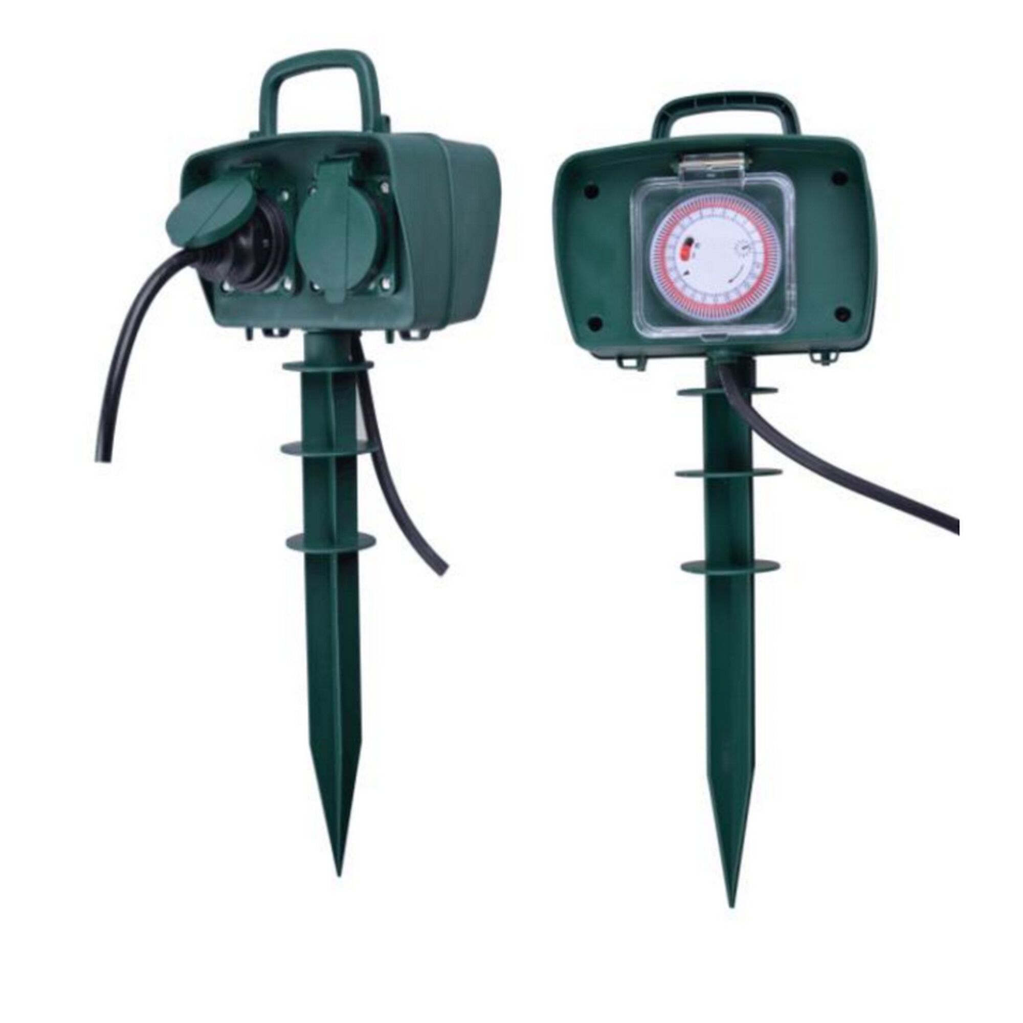 Grüne Gartensteckdose mit Zeitschaltuhr