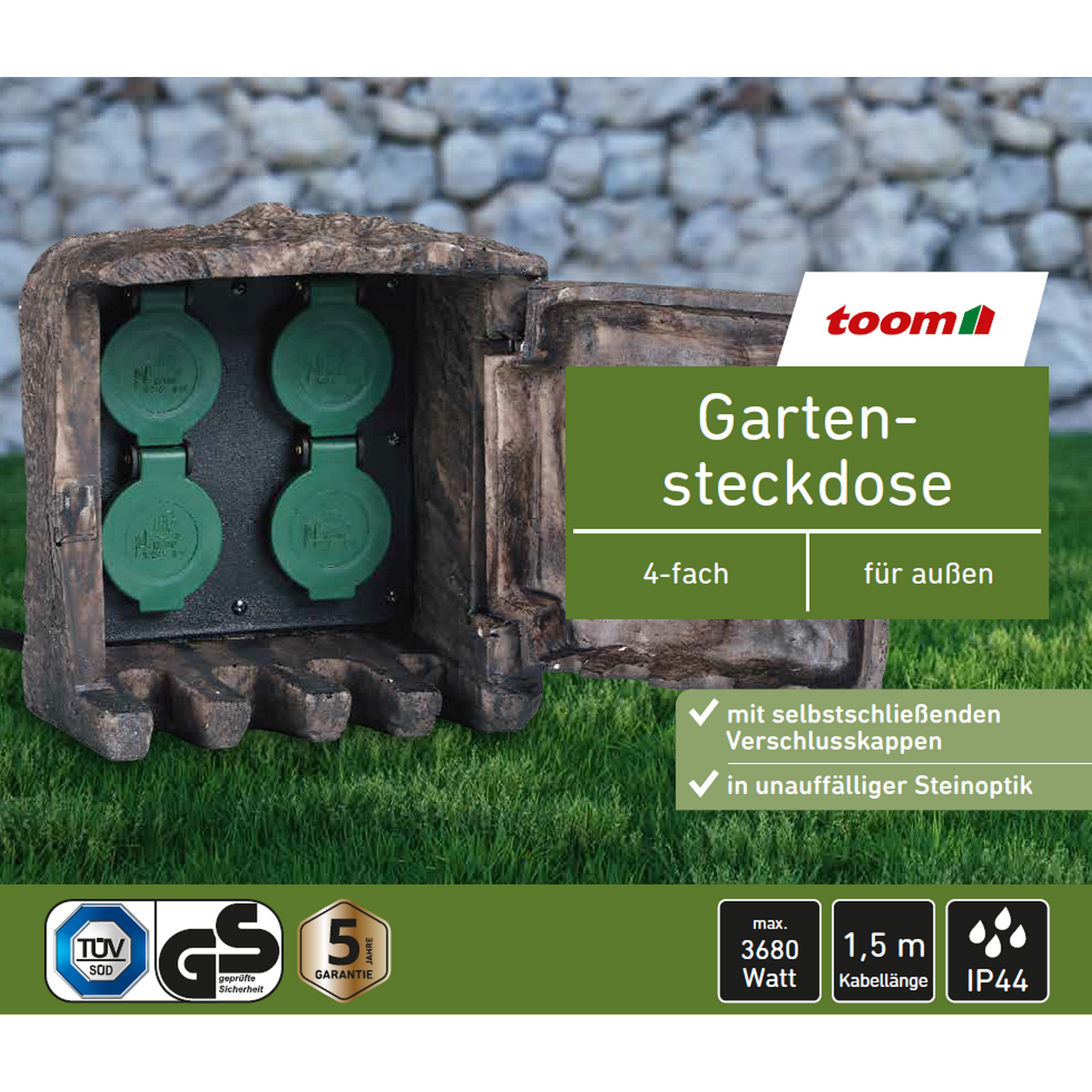 Gartensteckdose Steinoptik grau 4-fach + product picture