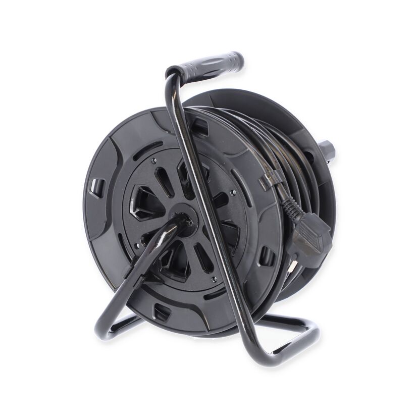 Schwarze Kabeltrommel mit 40 m Kabel und Griff