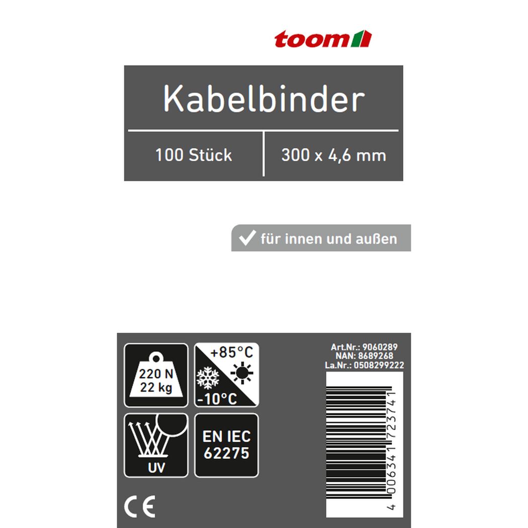 toom Kabelbinder 100 Stück 300 x 4,6 mm