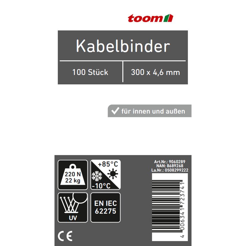 toom Kabelbinder 100 Stück 300 x 4,6 mm