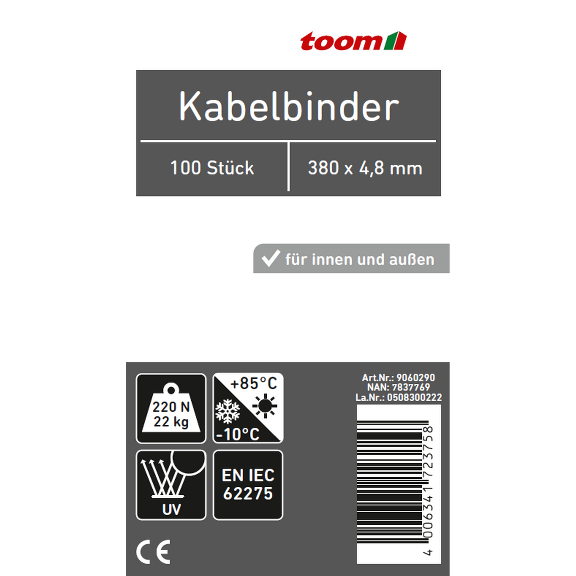 Kabelbinder schwarz 4,8 x 380 mm 100 Stück