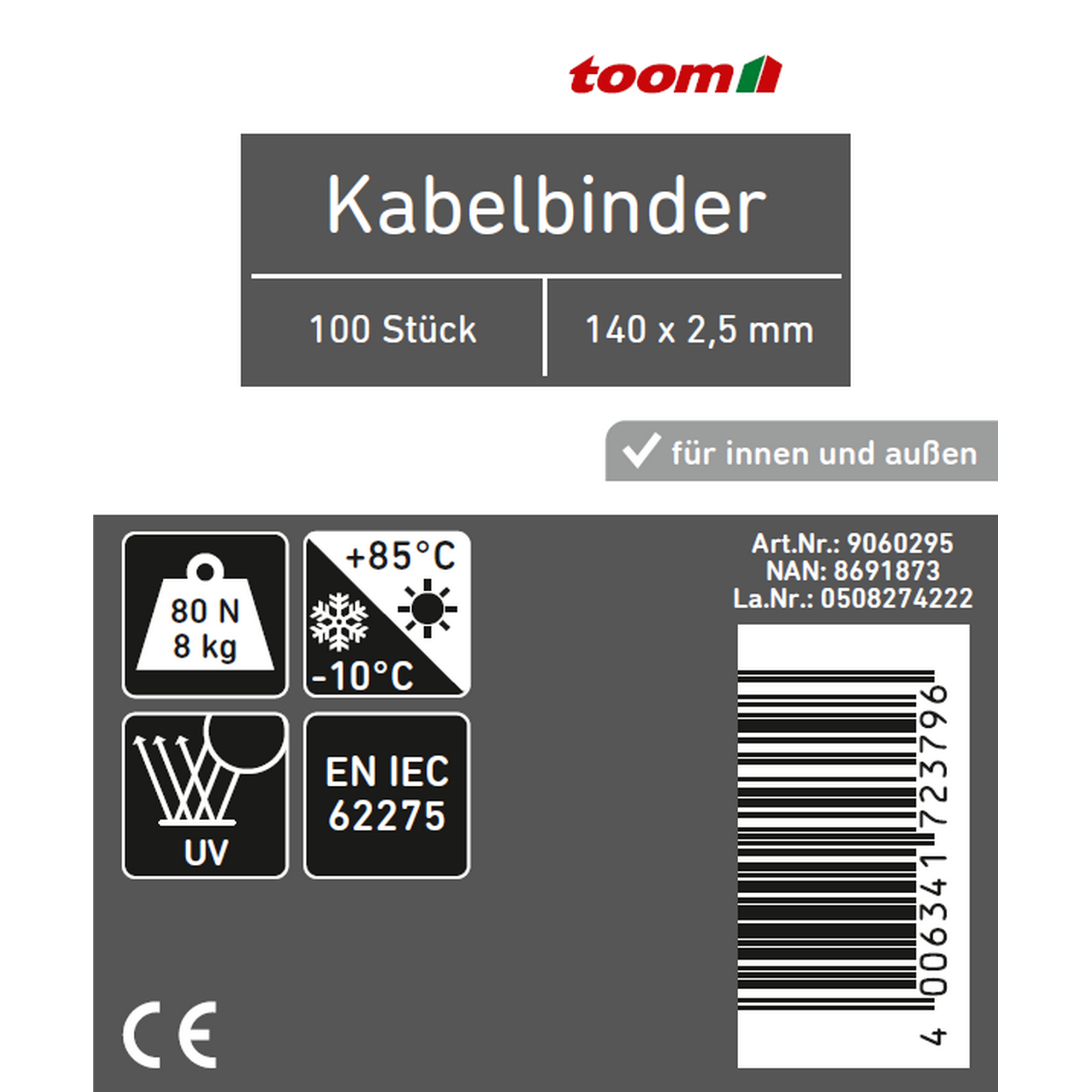 Kabelbinder schwarz 2,5 x 140 mm 100 Stück + product picture