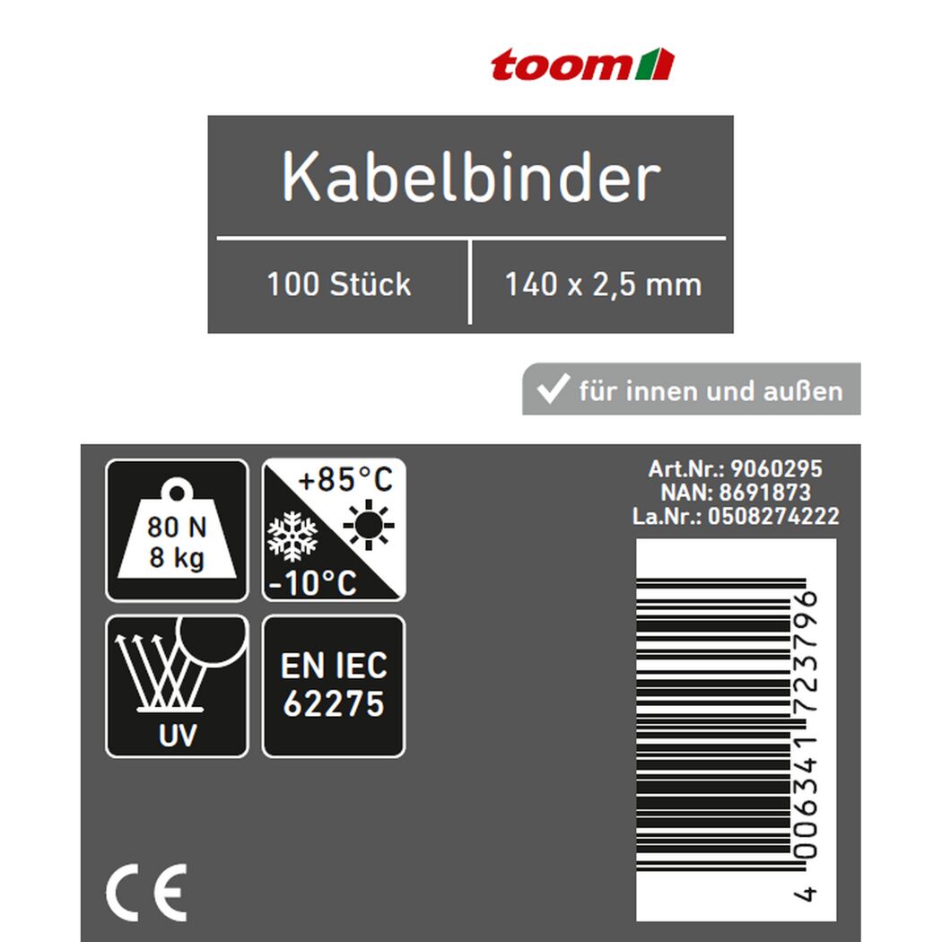 100 Stück Kabelbinder 140 x 2,5 mm