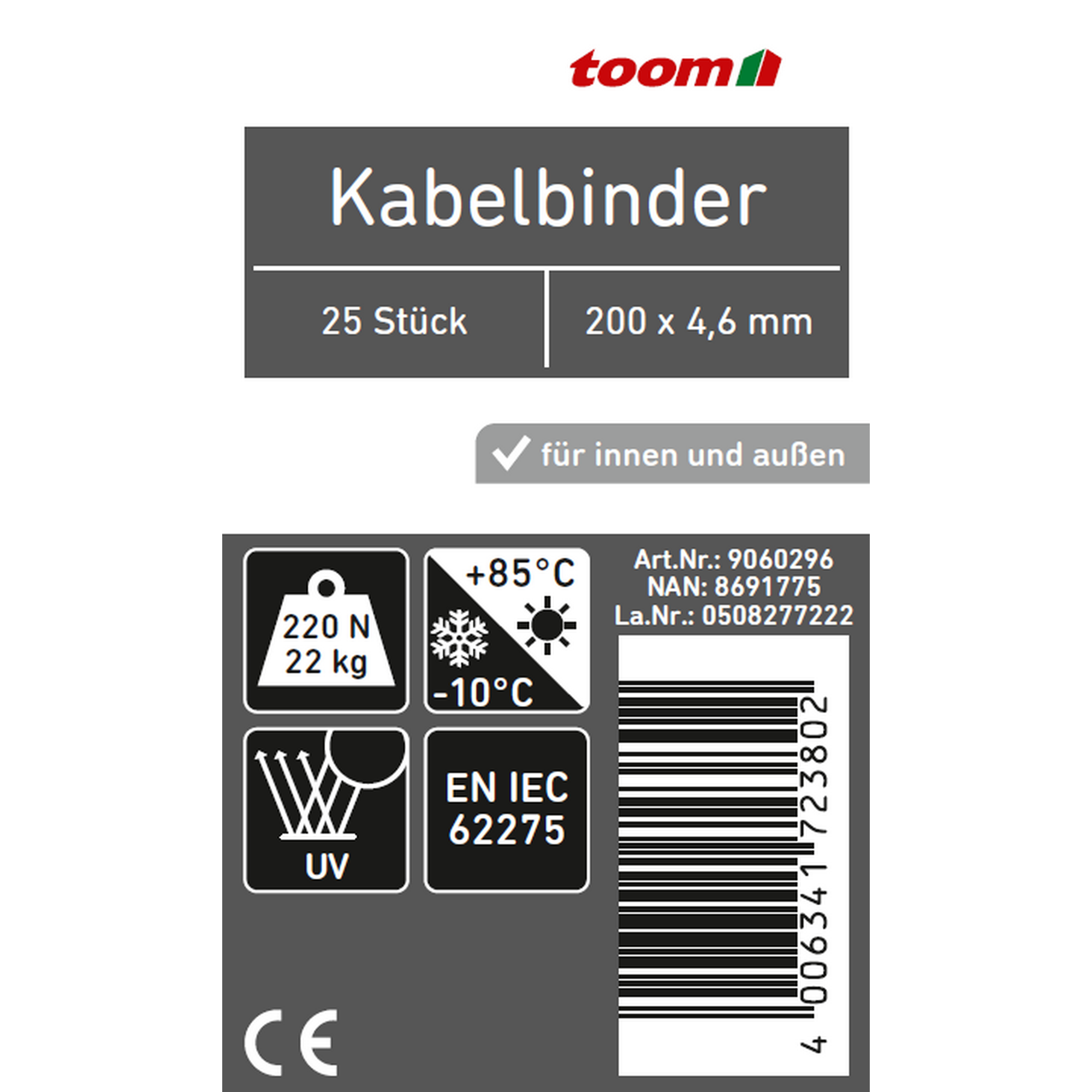 Kabelbinder schwarz 4,6 x 200 mm 25 Stück + product picture
