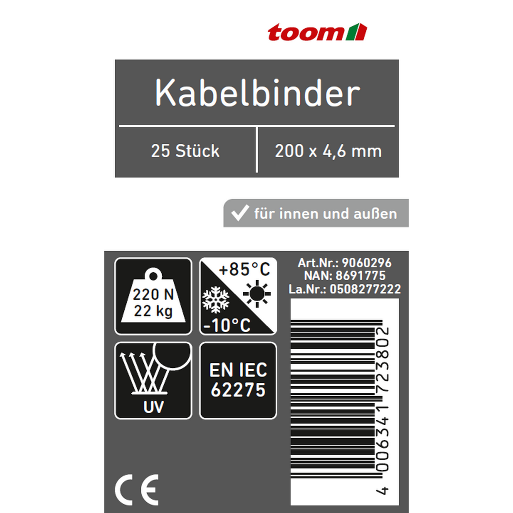 Kabelbinder schwarz 4,6 x 200 mm 25 Stück