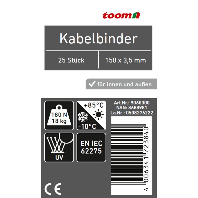 25 Stück Kabelbinder 150 x 3,5 mm
