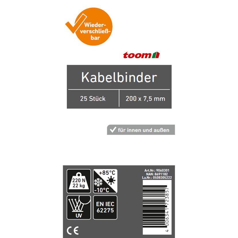 toom Kabelbinder 25 Stück, 200 x 7,5 mm