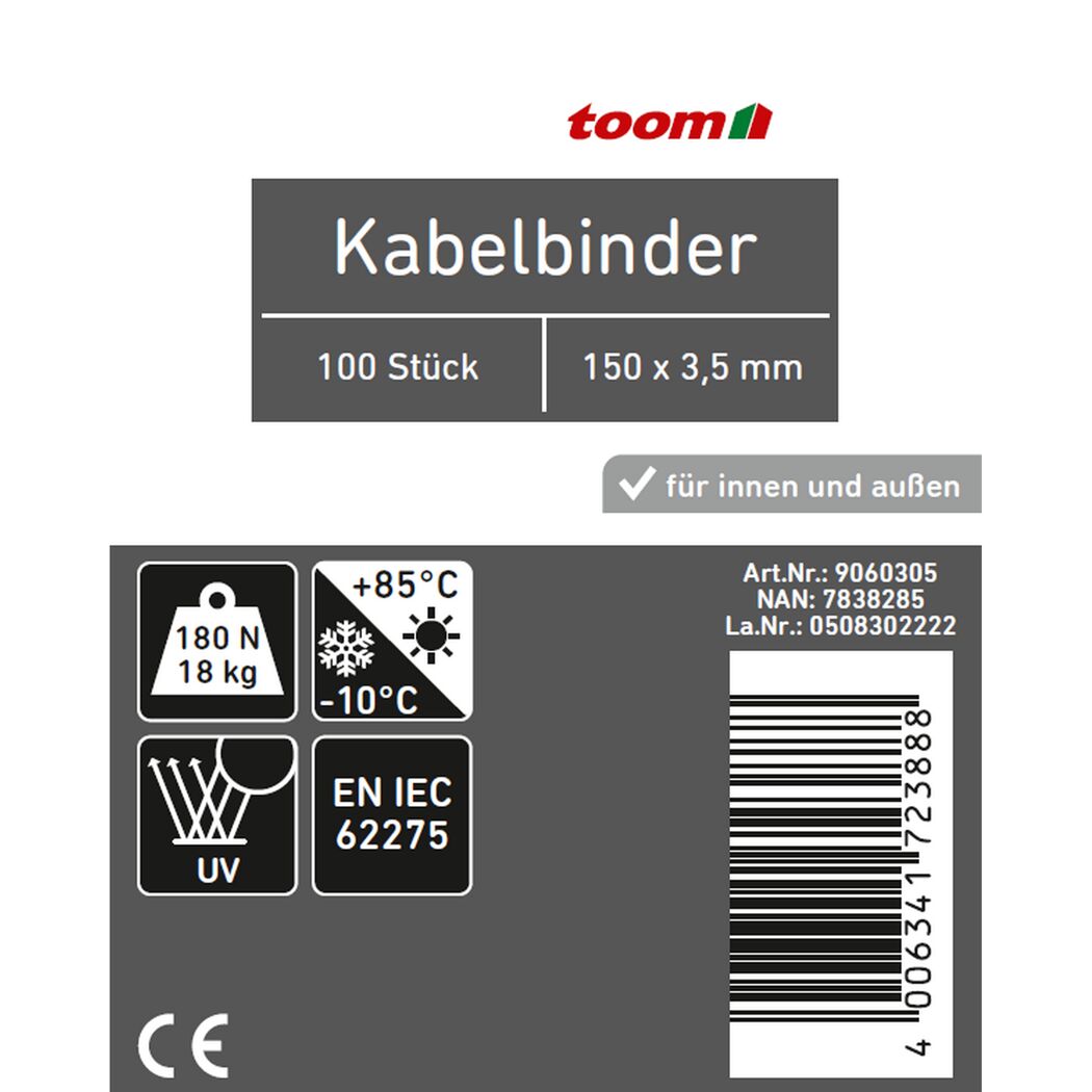 toom Kabelbinder 100 Stück 150 x 3,5 mm