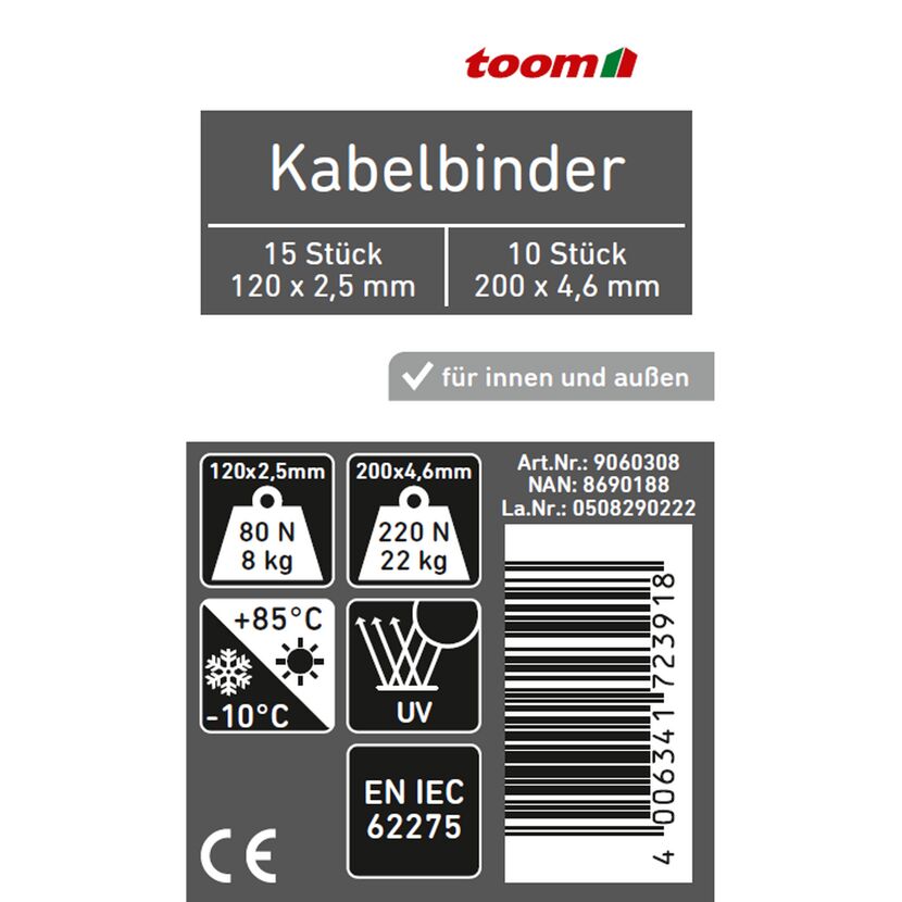 toom Kabelbinder 120 x 2,5 mm und 200 x 4,6 mm