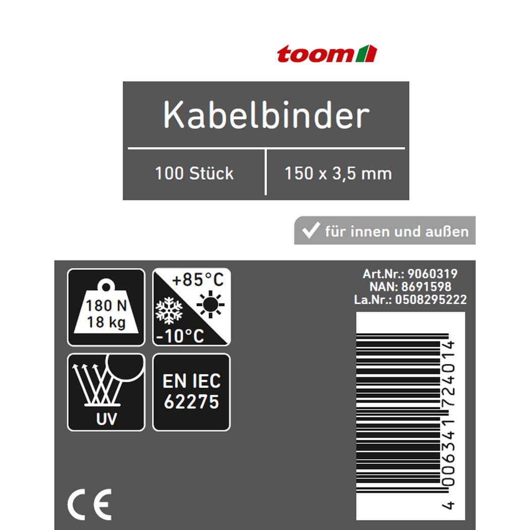 100 Stück Kabelbinder 150 x 3,5 mm für innen und außen