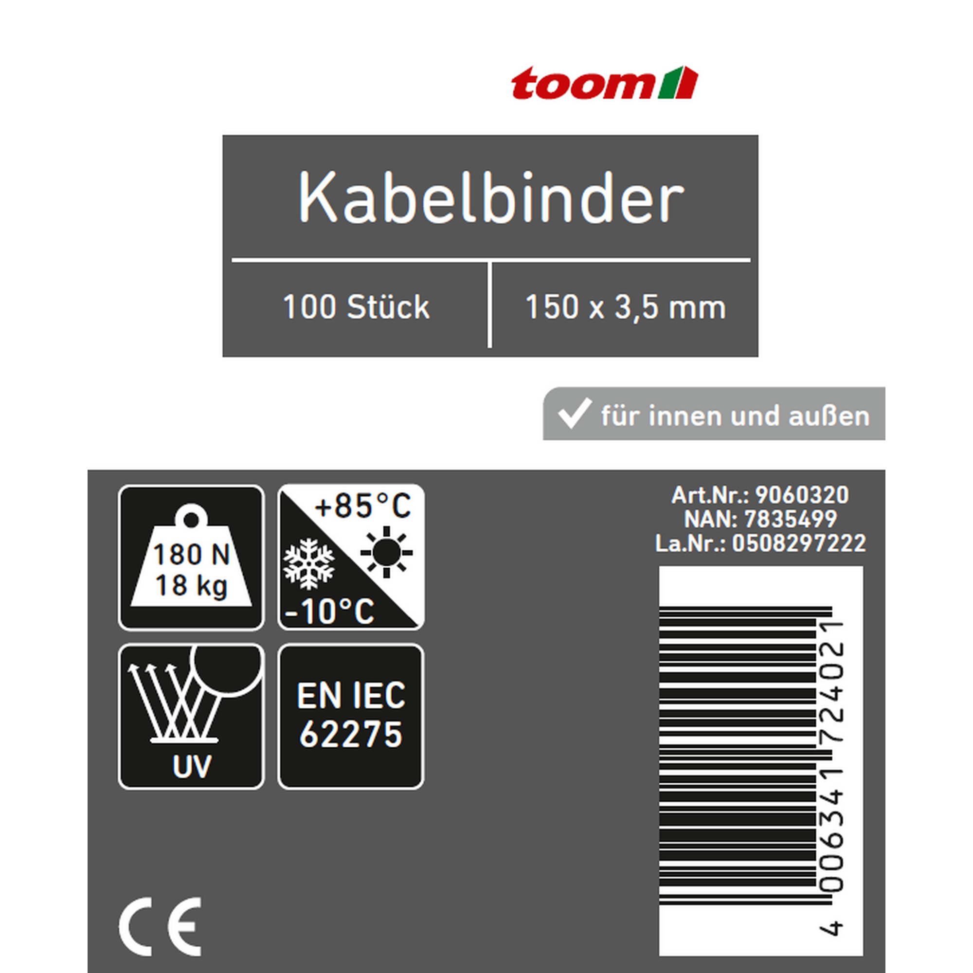 Kabelbinder schwarz 3,5 x 150 mm 100 Stück + product picture