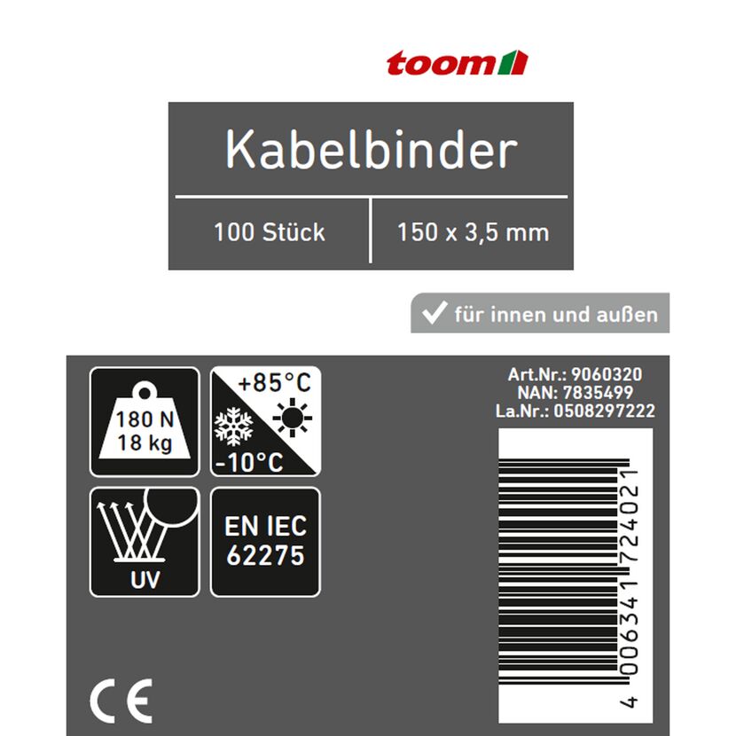 toom Kabelbinder 100 Stück 150 x 3,5 mm