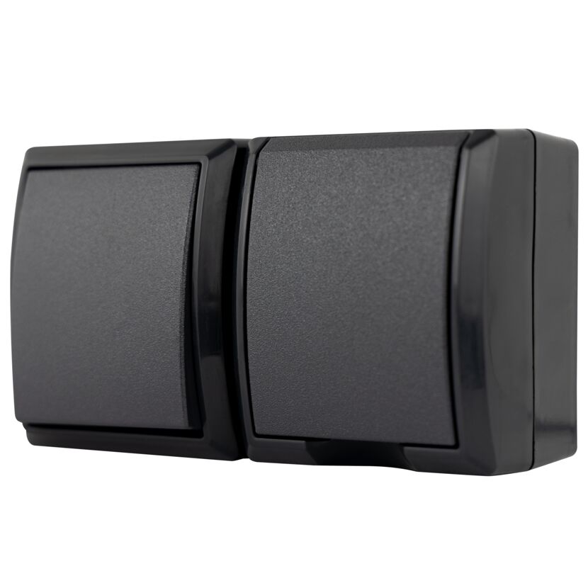 Schwarze AP-Kombi Steckdose waager IP44 AquaF an