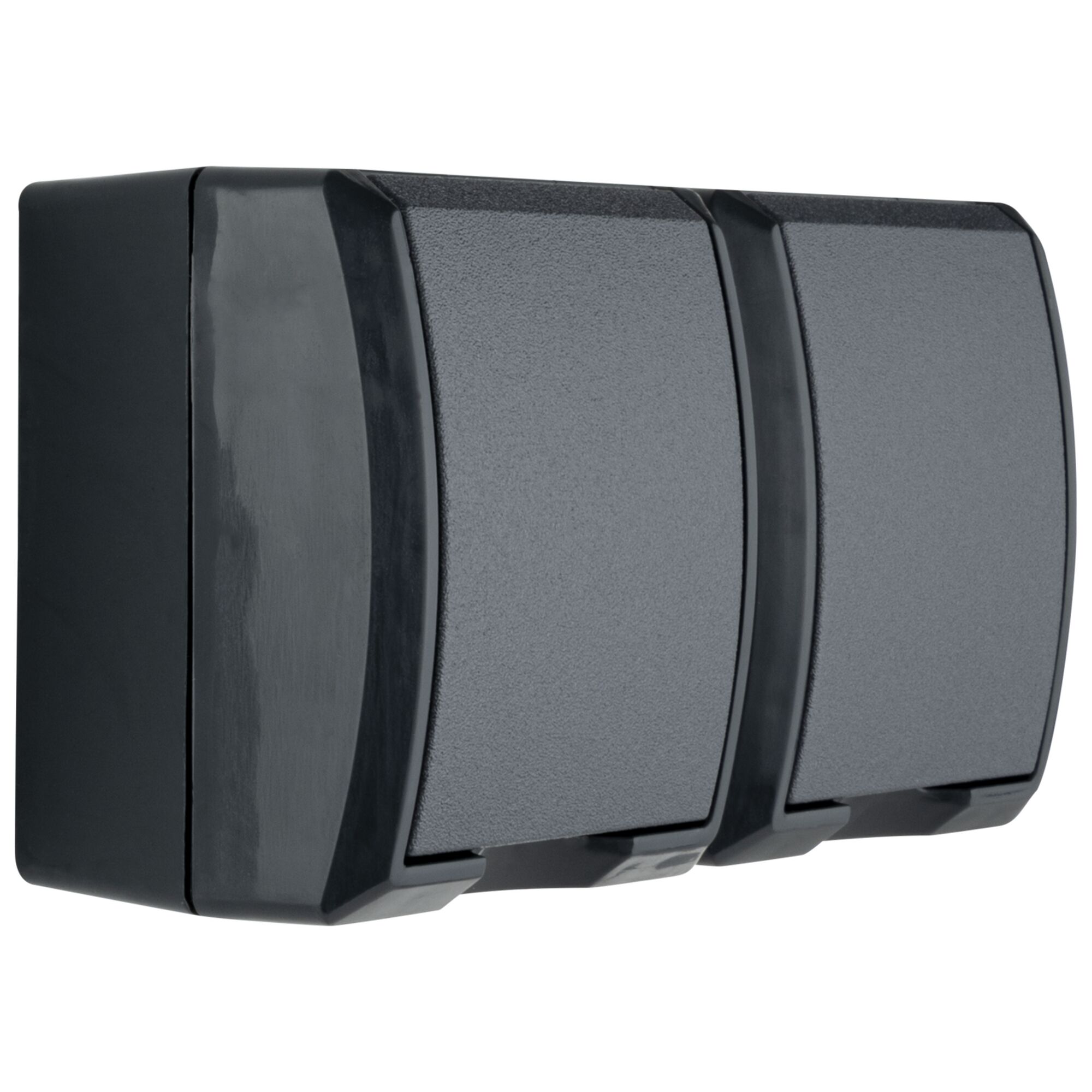 Schwarze AP-Steckdose 2-fach waagerecht IP44