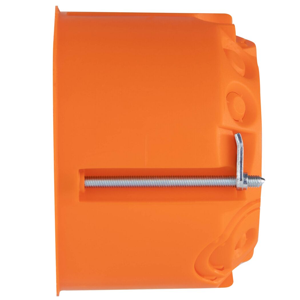 Orange Hohlwanddose mit Schraube