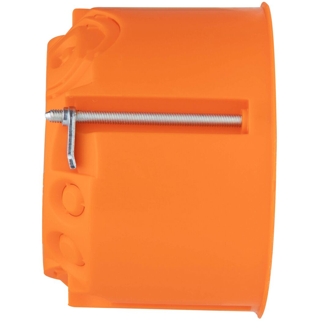 Orange Hohlwanddose mit Schraube