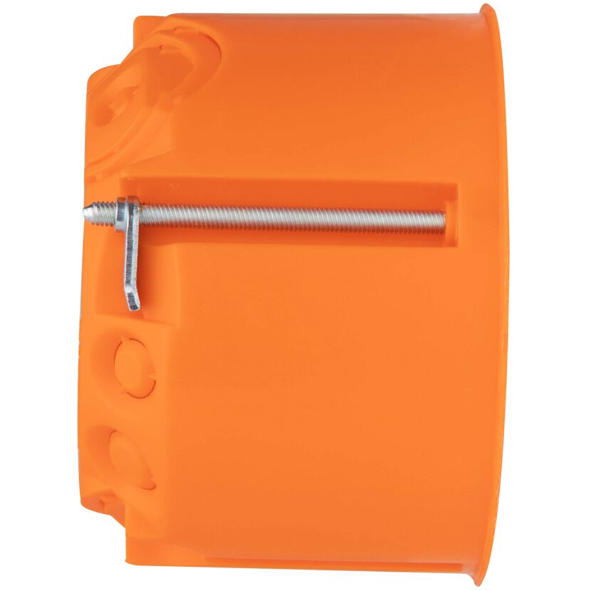 Orange Hohlwanddose mit Schraube