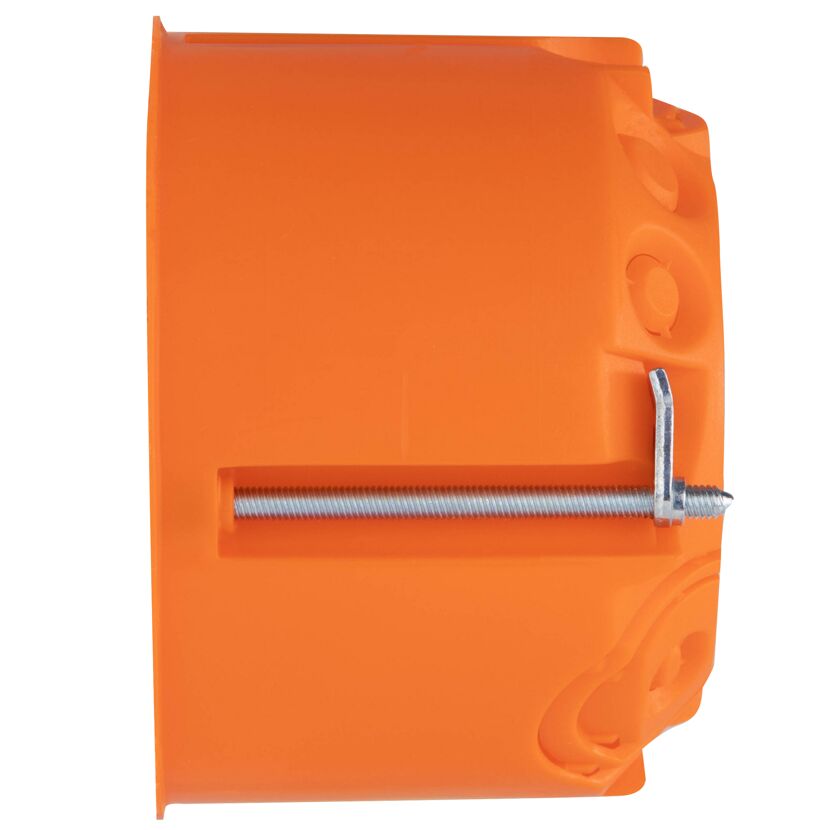 Orange Hohlwanddose mit Metallschraube