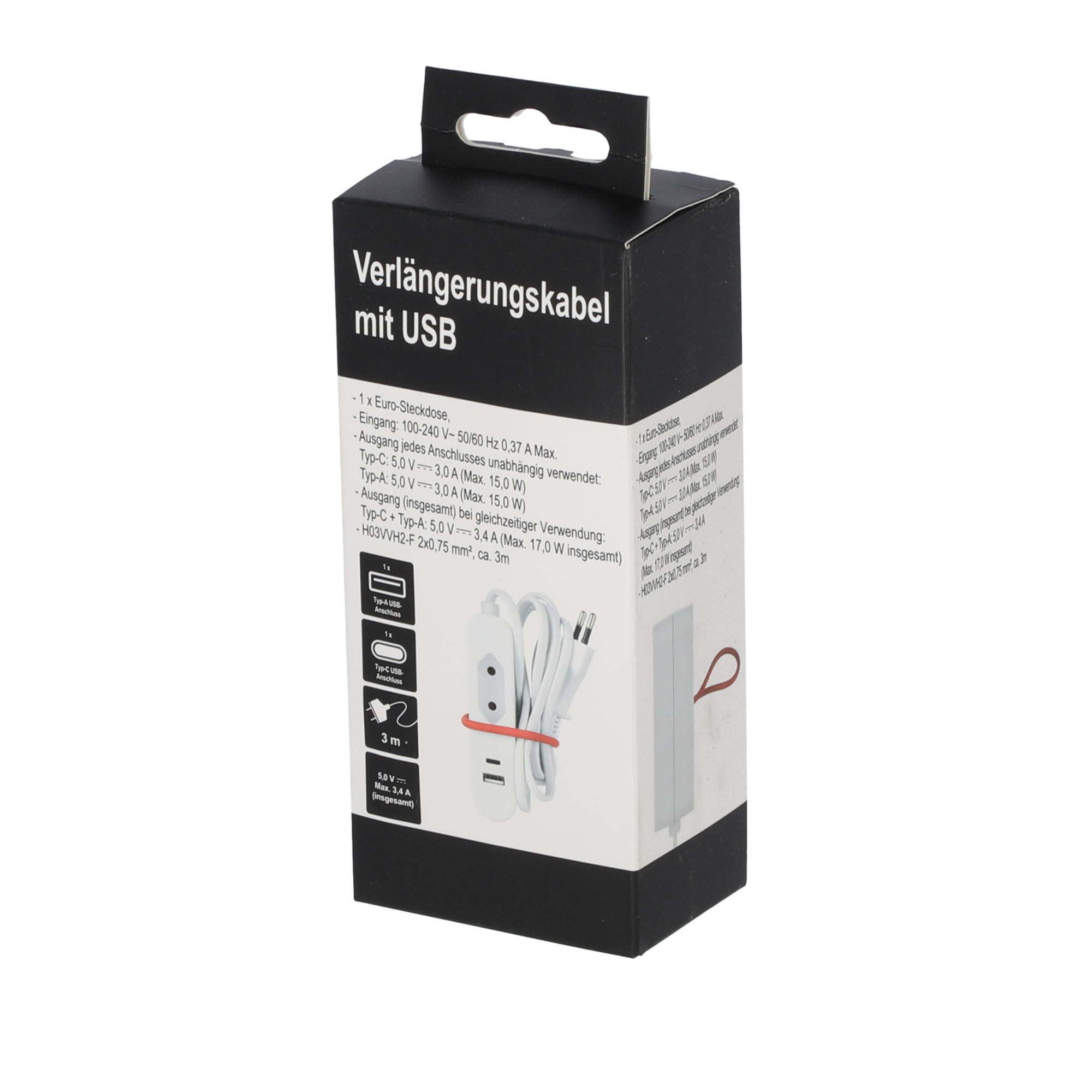 Verlängerungskabel weiß mit 2 USB-Ports 1-fach