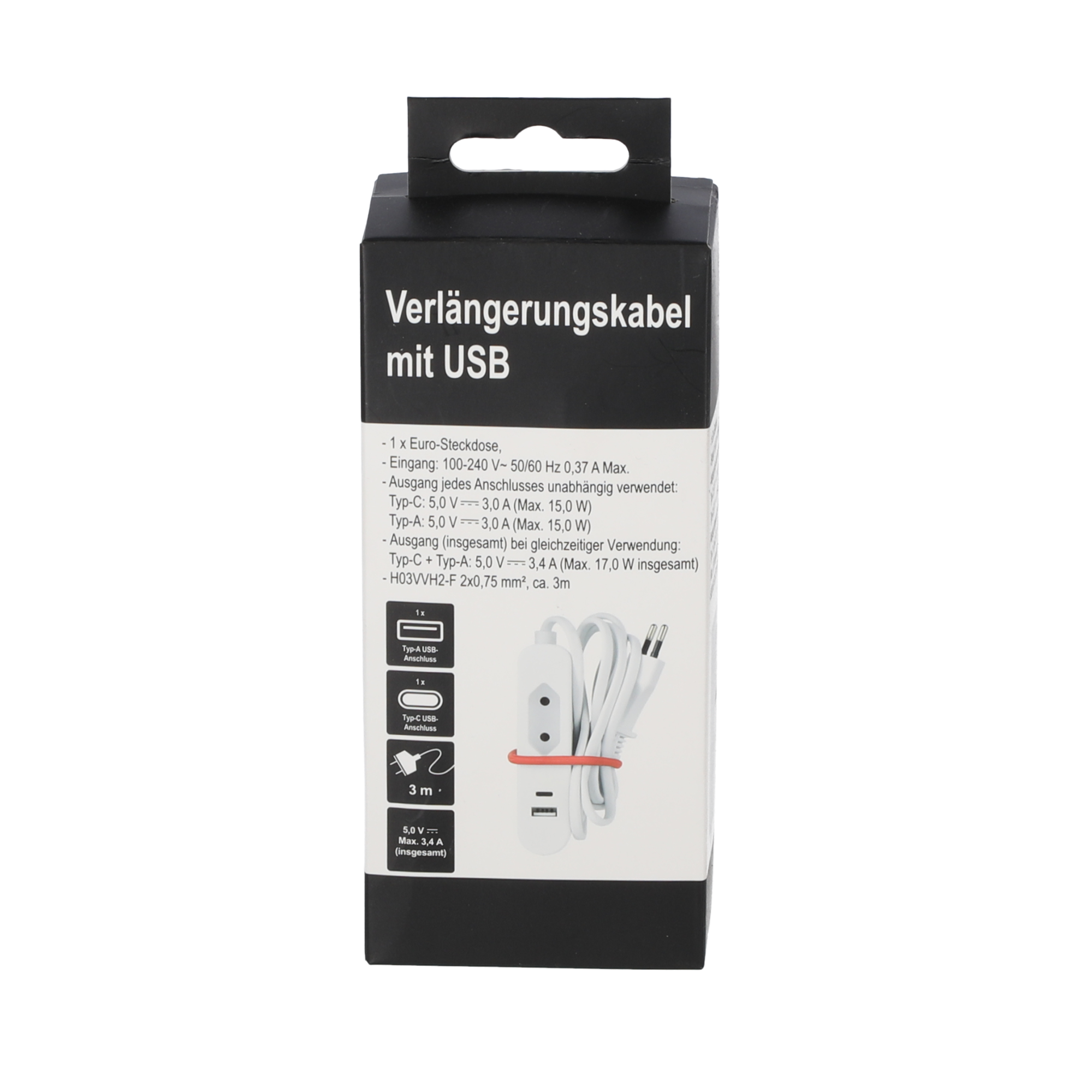 Verlängerungskabel weiß mit 2 USB-Ports 1-fach