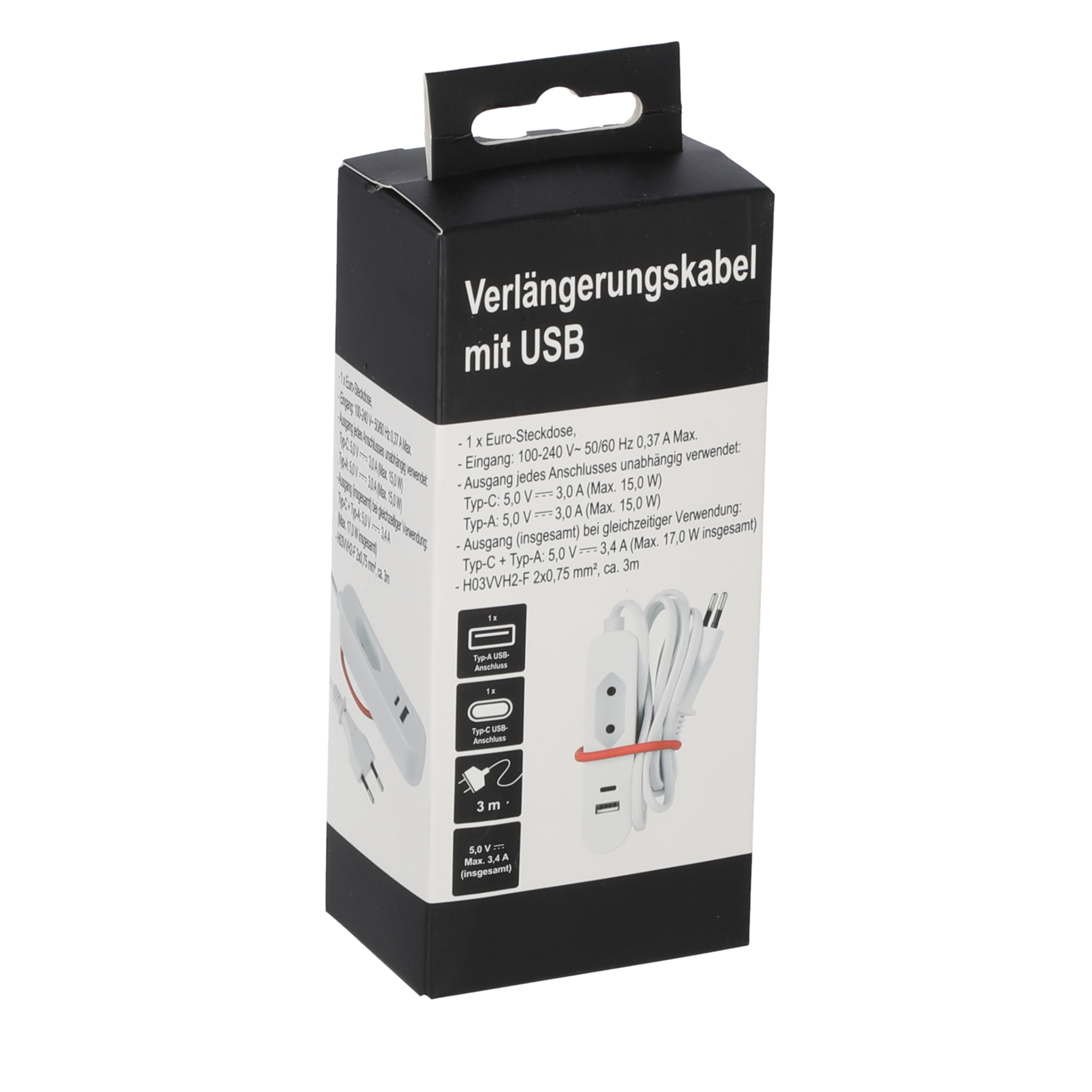 Verlängerungskabel weiß mit 2 USB-Ports 1-fach