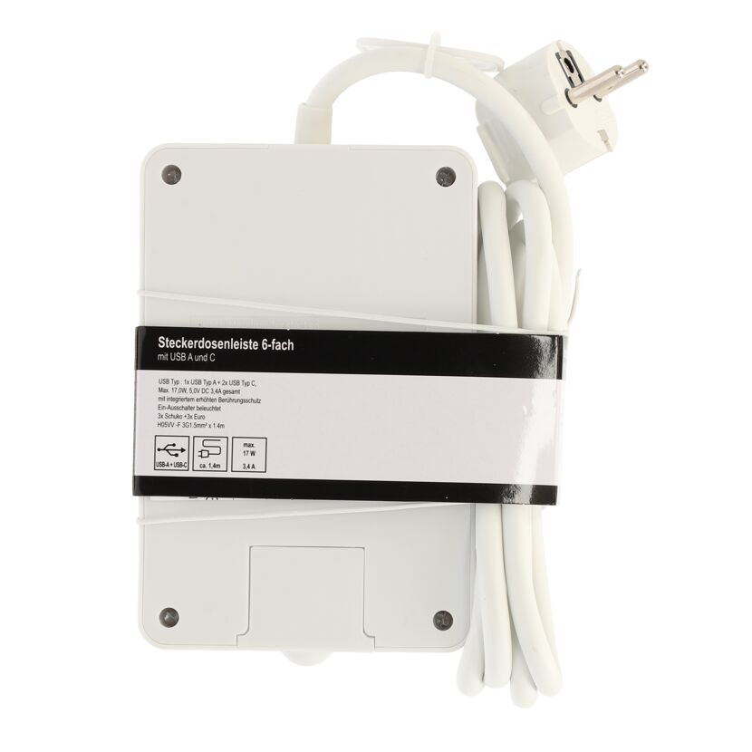 Weiße Steckerleiste mit Kabel