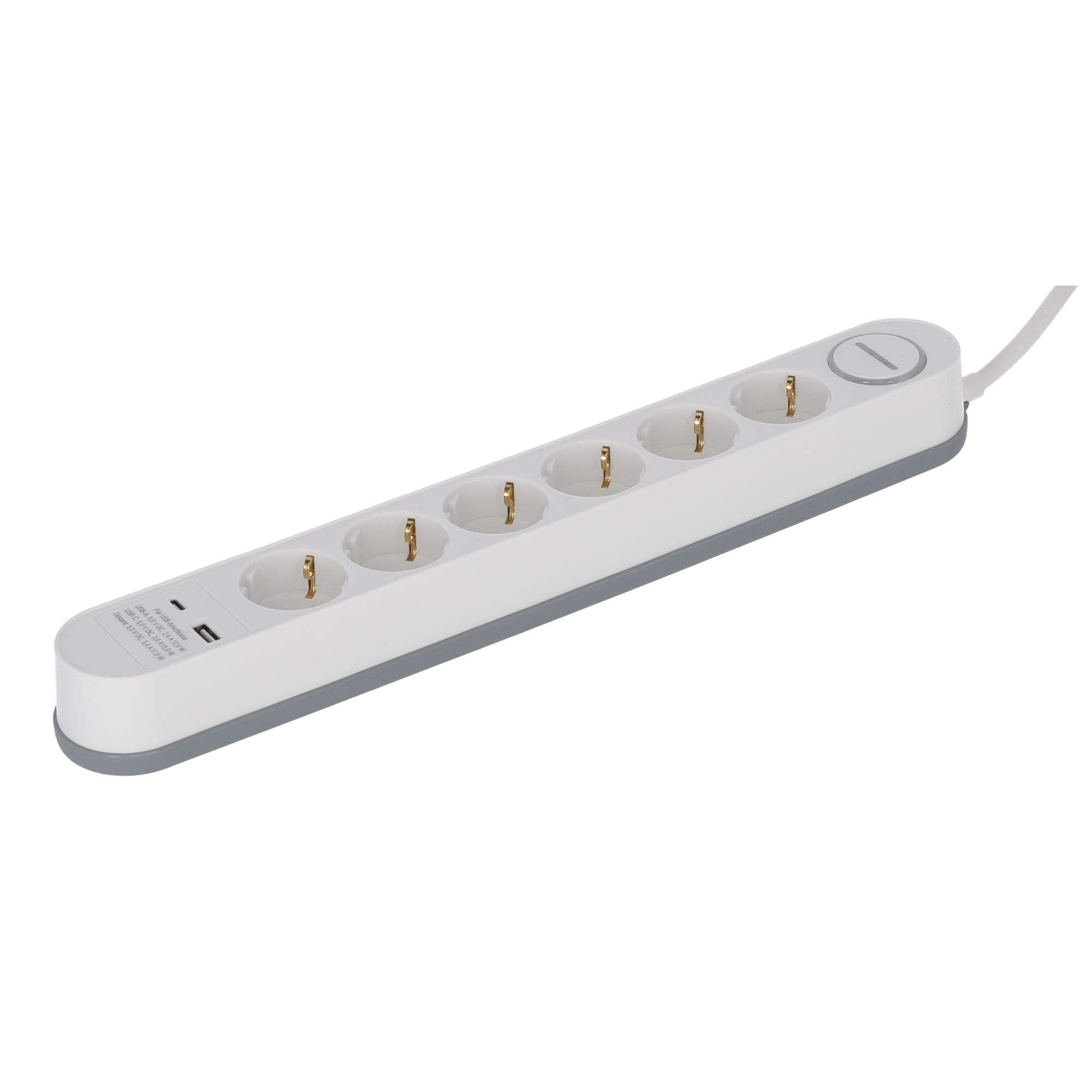 Weiße Steckdosenleiste mit sechs Steckplätzen