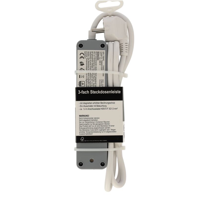 Dreifachsteckdose mit Schalter und Kabel