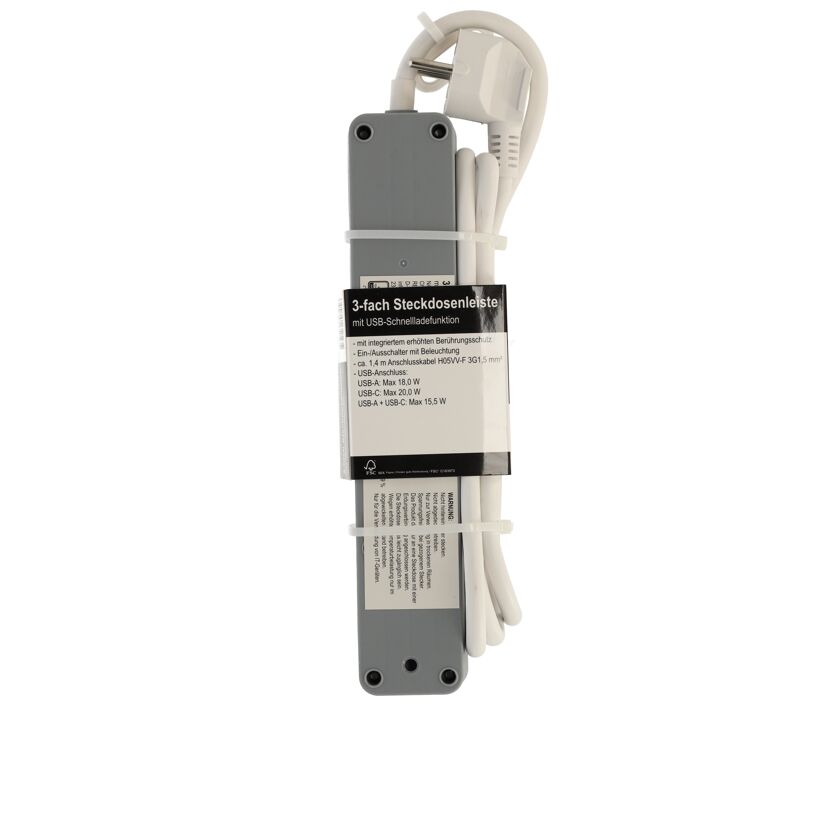 Graue Steckdosenleiste mit USB
