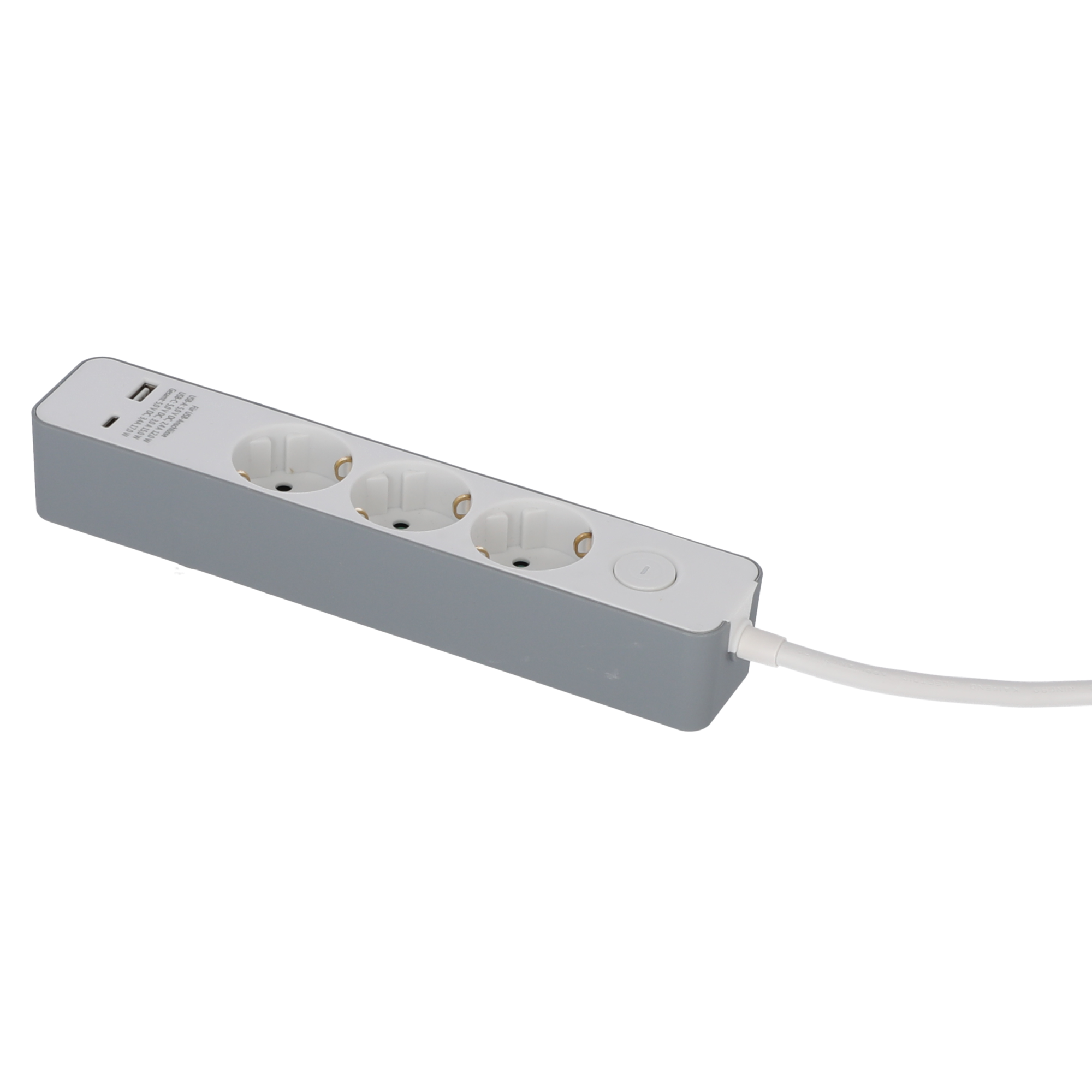 Steckdosenleiste mit Schalter 3-fach weiß/grau USB-A+C + product picture