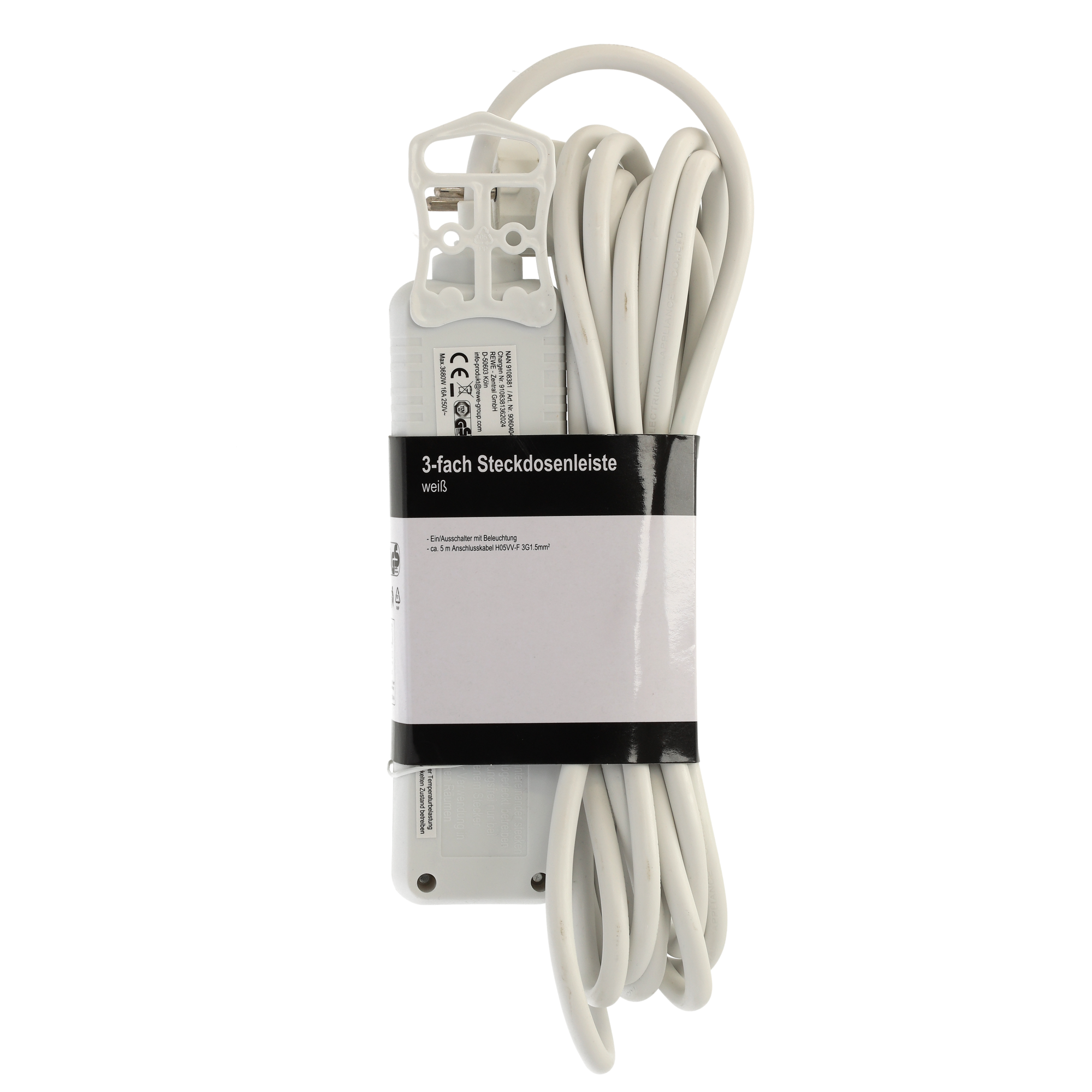 Steckerleiste mit Schalter 3-fach weiß