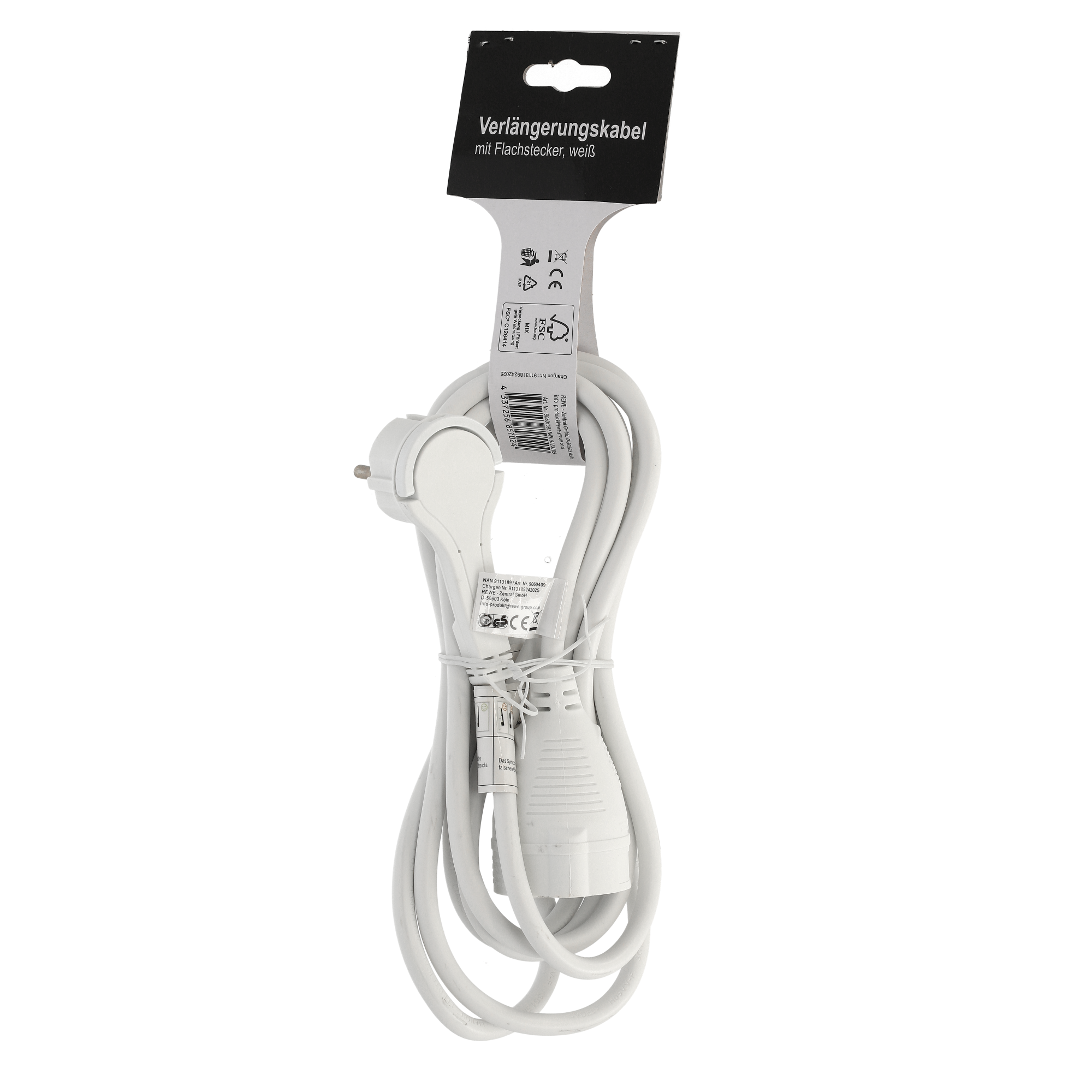 Verlängerungskabel 'H05VV-F' weiß 3 m